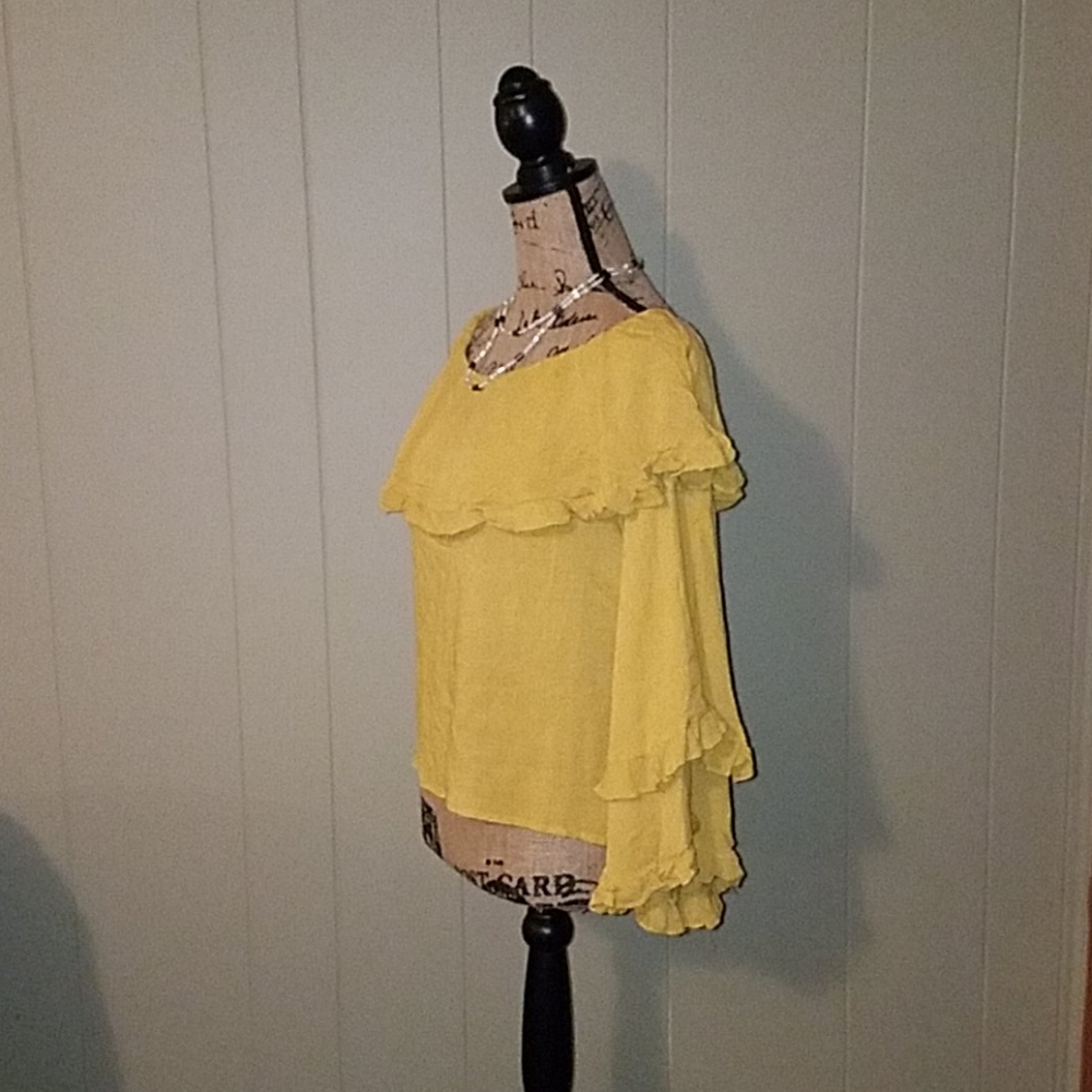 Yellow Boat neckline Ruffle Blouse - Picture 2 of 6